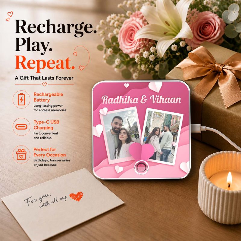 Birthday Gift for Girlfriend Boyfriend Customizable Photo Frame Musical Fridge Magnet for Couples | MP3 Audio & Song Playback Anniversary, Valentine's Day, and Weddings Gift